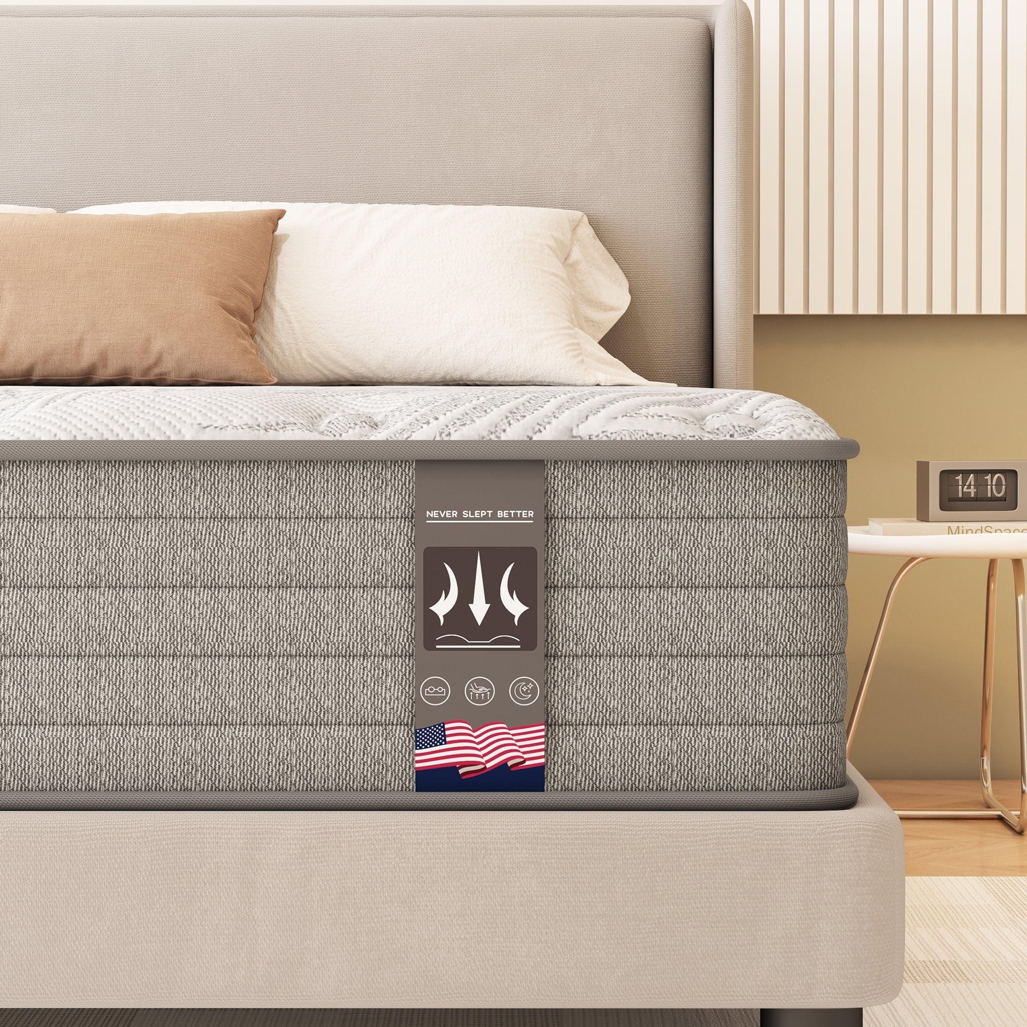 KOW Mattress 12 inch Queen Size Memory Foam Hybrid Mattress in a Box Plush Firmness