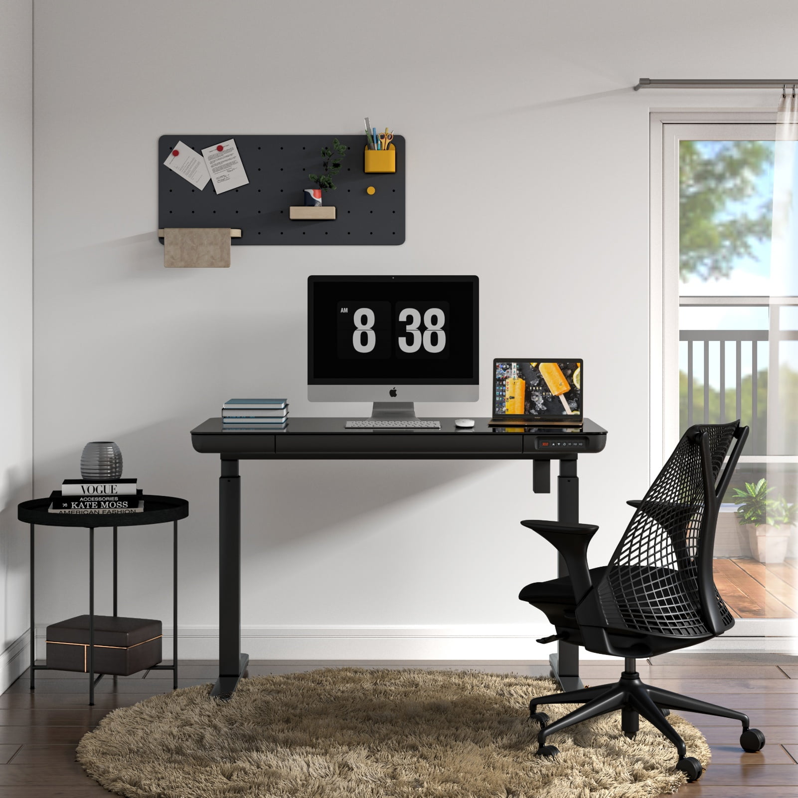 KOWO K302 Adult Tempered Glass Electric Height Adjustable Standing Desk, 47.2 x 23.6 in, Black, 1 Pack