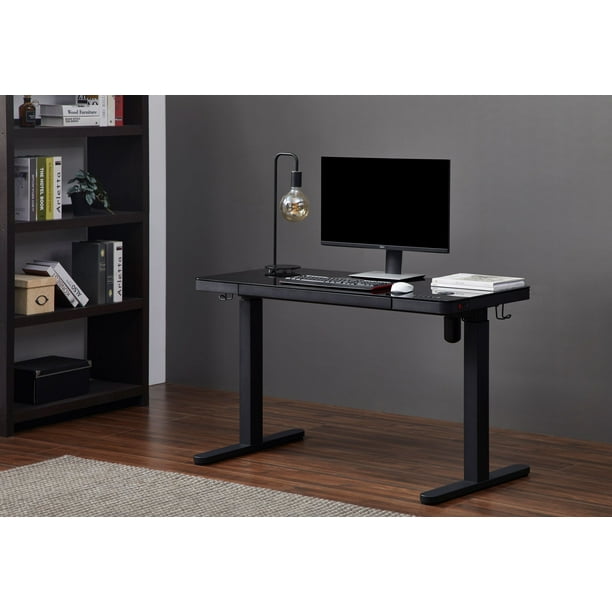 KOWO 48" K302 Tempered Glass Electric Height Adjustable Standing Desk with Drawer, Black
