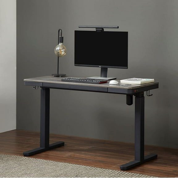 KOWO 48" K303 Electric Height Adjustable Standing Desk with Drawer, Grey Oak/Black