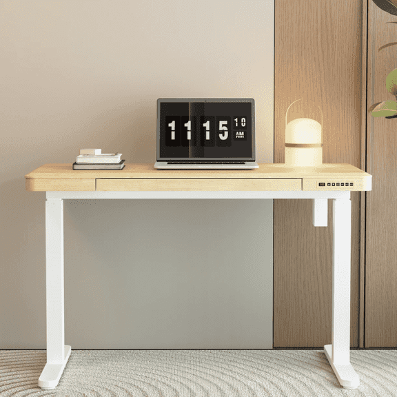 KOWO 48" K3101 Electric Height Adjustable Standing Desk with drawers,Natural/White