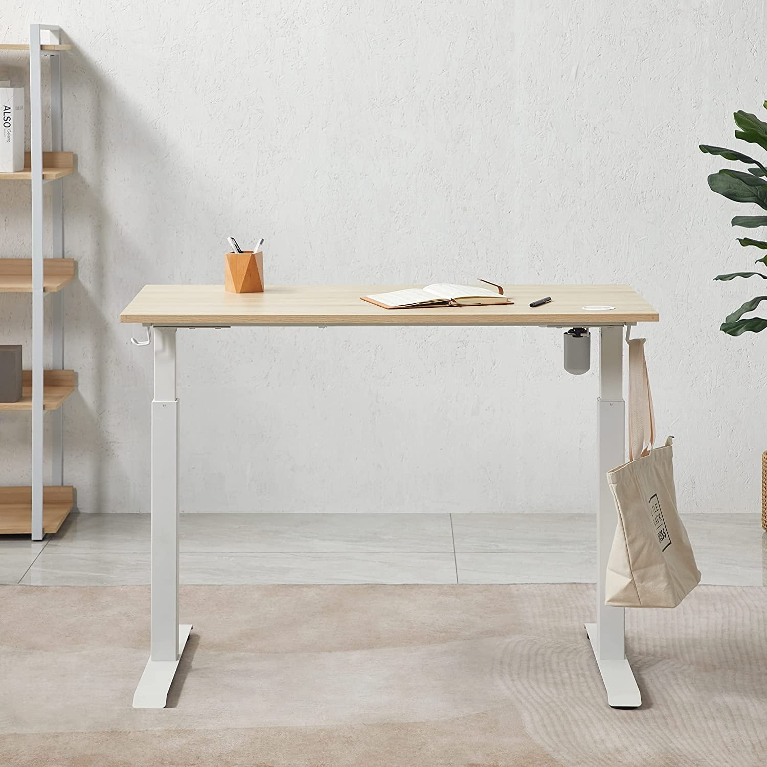 KOWO Electric Height Adjustable Standing Desk Natural/White - Walmart.com