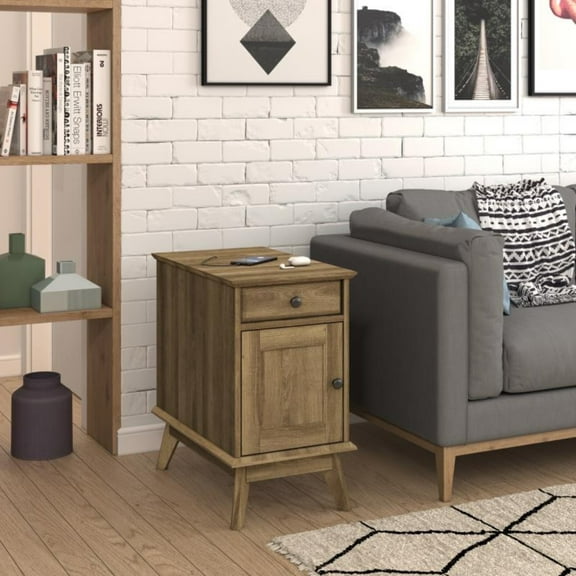 KOWO Scandinavian Rectangle Indoor Scandinavian Portable Wood and Laminated Oak End Table, Golden Oak