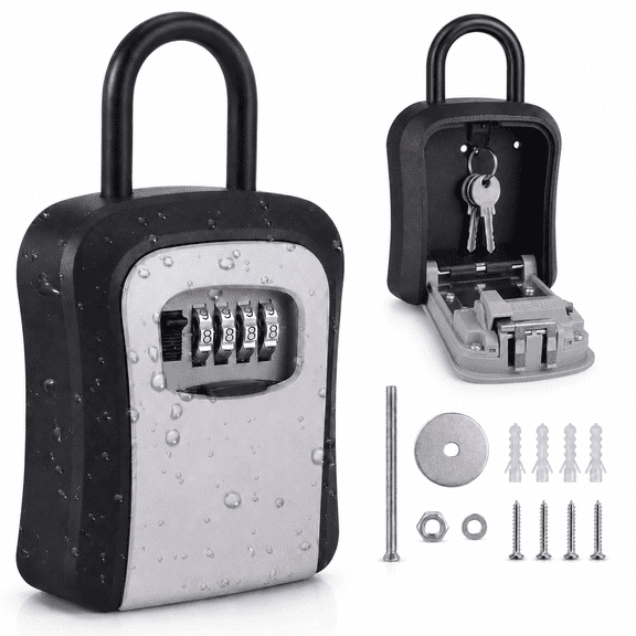 KOYMISKU Key Lock Box, Weatherproof Portable Combination Lockbox for Outside with Resettable 4 Digit Code, Holds 5 Keys, Key Safe Storage for Home, Office, Garage, Apartment