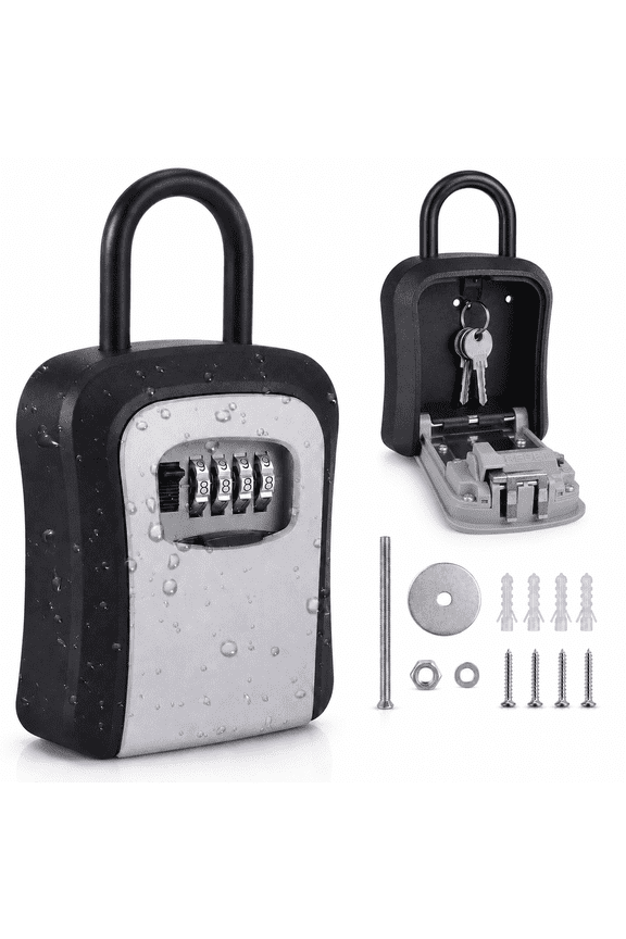 Key Lock Box, Weatherproof Portable Combination Lockbox for Outside with Resettable 4 Digit Code, Holds 5 Keys, Key Safe Storage for Home, Office, Garage, Apartment