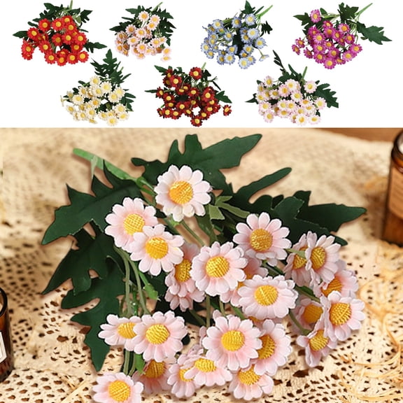 KOYPTL 1 Bouquet Chamomile Daisy Flowers Artificial,Fake Wildflowers Silk Daisies for Outdoor Planters,Faux Plants for Front Porch Garden Home Street-side Box Decoration Wedding Tabletop Arrangements