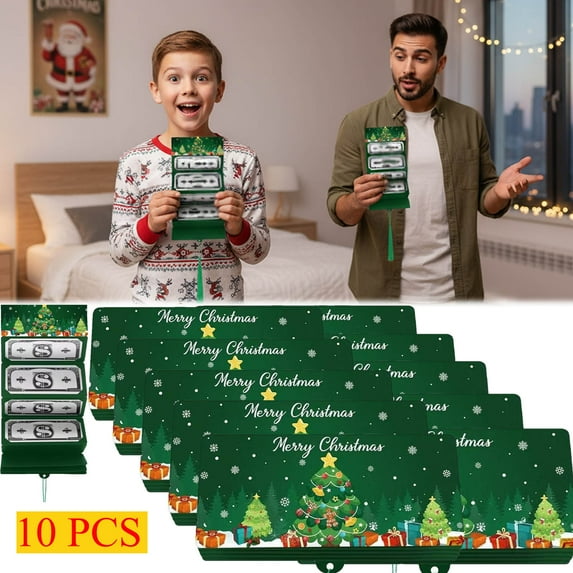 KOYPTL 10 Pack 2026 New Christmas Red Envelope with 10 Slots for Cash,Christmas Money Cards Holder Surprise Christmas Gifts Money Envelopes for Santa Cash Supplies Gift Card Xmas Card Boxes set