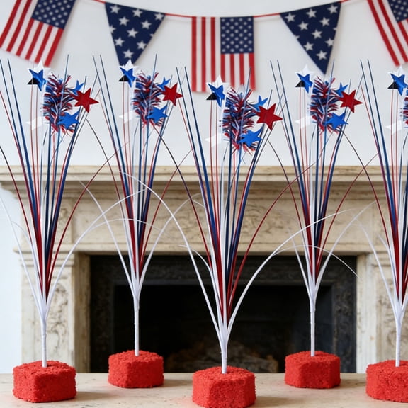 KOYPTL 10 Pcs 4th of July Table Centerpiece Decoration Metallic Foil Spray Star Burst Patriotic Decoration Independence Day Labor Day Veteran Day Memorial Day Party Supplies, Red White and Blue