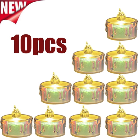 KOYPTL 10 Pcs Christmas Flameless Candles Decorations Battery Operated LED Tea Light Candles Flameless Safe Simulated Fire for Party Halloween Home Desktop Decor Christmas Table Decorations(4*4.9cm)