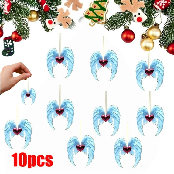 KOYPTL 10 Pcs Christmas Tree Ornament Set 2D Flat Acrylic Angel Christmas Decorations for Home Decor,Christmas Hanging Ornament Decorations for Indoor Christmas Stocking Stuffers Gifts for Women Men