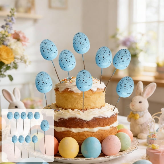 KOYPTL 10 Pcs Speckled Egg Decorative Ornament Easter Foam Eggs Handicraft Cake Stake Ornament Supplies for Festival Holiday Party Background Decor Easter Eggs Decor Easter Decorations Blue