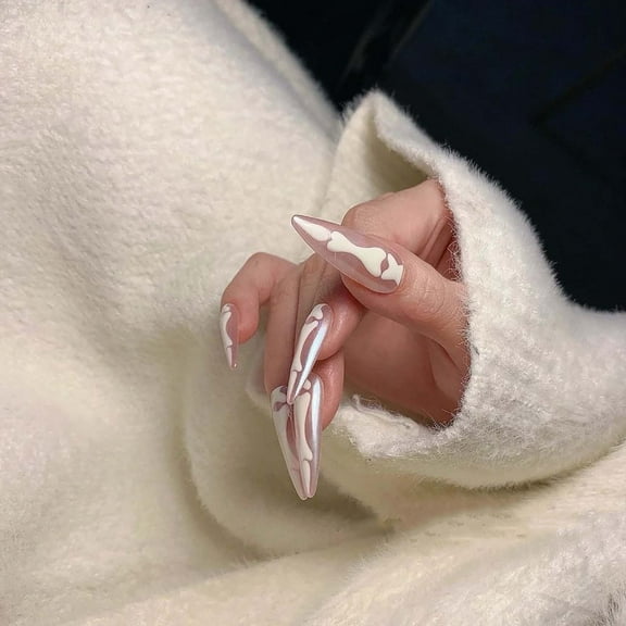 10 Pieces Fluorescent Halloween Bone Press On Nails for Women Girls,Glossy Long Almond Shaped Gothic Glittery Fake Nails,Holiday Claw Wearing Glue on Nails for Pretend Play Supplies (Pink,S)