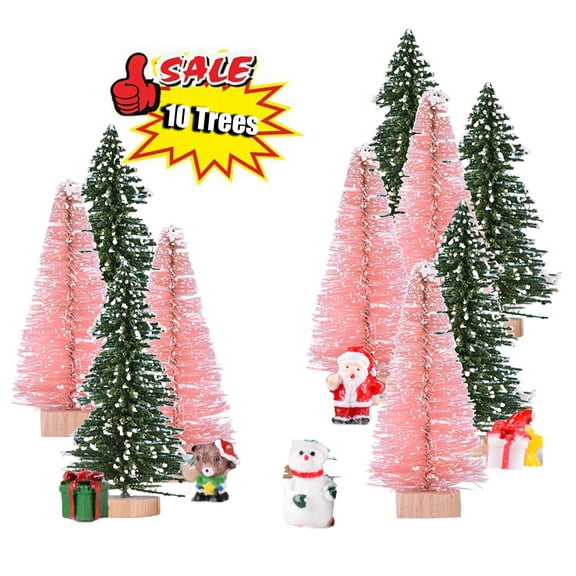 KOYPTL 10Pcs 2-3In Mini Christmas Trees Bottle Brush Trees with Wood Base,Colorful Christmas Village Trees for Tabletop Christmas Holiday Winter Home Decoration Gift Shop Window Ornaments Accessories