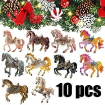 KOYPTL 10pcs-Christmas Glittering Printed Horse Hanging Ornaments for Xmas Wedding Birthday Party Decor,Acrylic Christmas Tree Decorations Fireplace Window Festive Accessory Xmas Stocking Stuffers