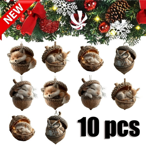 KOYPTL 10pcs-Christmas Glittering Printed Pines Hanging Ornaments for Xmas Wedding Birthday Party Decor,Acrylic Christmas Tree Decorations Fireplace Window Festive Accessory Xmas Stocking Stuffers