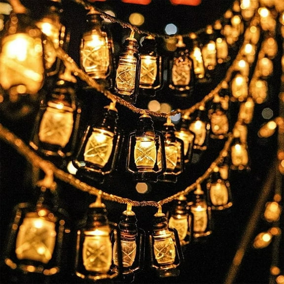 KOYPTL 118 Inch 20 LED Black Lantern String Lights Mini Vintage Christmas Halloween Decoration Kerosene Lamp Battery Powered Fairy String Lights for Patio Garden Holiday Indoor Outdoor Home Decor