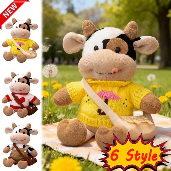 KOYPTL 12 Inch Plush Cow Stuffed Animal Toys Realistic Cow Stuffed Animals Plush Toy Filled in Limbs Soft Huggable Gifts Holiday Birthday Xmas Gifts for Girls Boys 2 3 4 5+,Party Favors