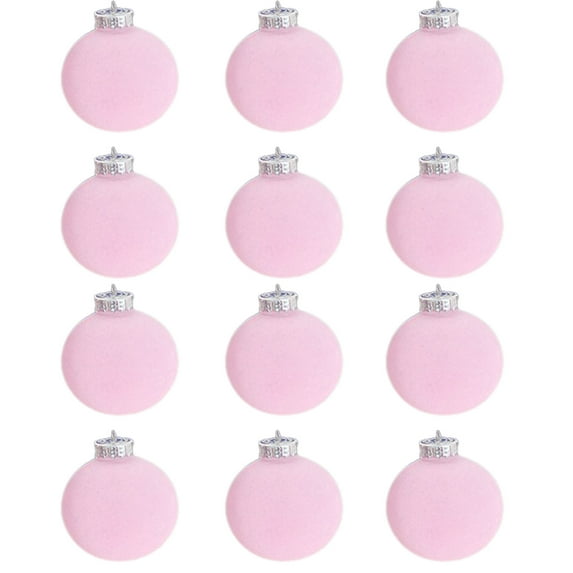 KOYPTL 12 Pcs Velvet Christmas Tree Ornaments Set 3.14 Inch Flocked Christmas Balls Ornaments,Plastic Shatterproof Xmas Hanging Ornaments Christmas Decorations for Xmas Tree Home Decor Pink