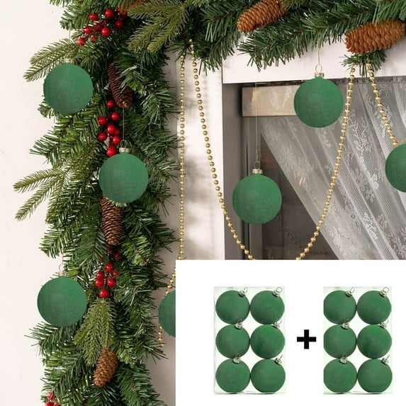 KOYPTL 12Pcs Velvet Christmas Balls Bulk Flocked Christmas Tree Ball-2.36 Inch,Shatterproof Hanging Ornament Plastic Balls Xmas Decoration for Christmas Tree Porch Lawn Yard Holiday Wedding Party
