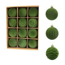 KOYPTL 12pcs 2.36In Velvet Christmas Ornaments Set,Shatterproof Flocked Christmas Tree Porch Lawn Yard Ornaments Hanging Assortment for Xmas Tree Holiday Party Home Decor