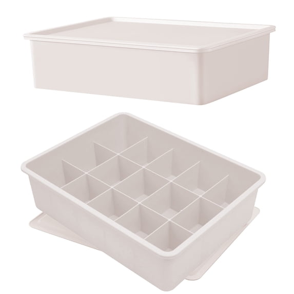 KOYPTL 15-Compartment Fixed-Divider Plastic Storage Box with Lid,Drawer Organizer for Socks,Underwear,Cosmetics,Small Crafts 11x8.3x3In