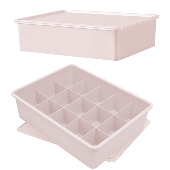 KOYPTL 15-Compartment Fixed-Divider Plastic Storage Box with Lid,Drawer Organizer for Socks,Underwear,Cosmetics,Small Crafts 11x8.3x3In