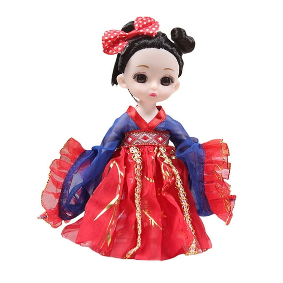 KOYPTL 17 cm Vintage Style Baby Doll for Girls 3+ Years Old,Decoration Baby Doll Wearing Hanfu with Accessories,Christmas Birthday Collectible Gift for Kids and Collectors