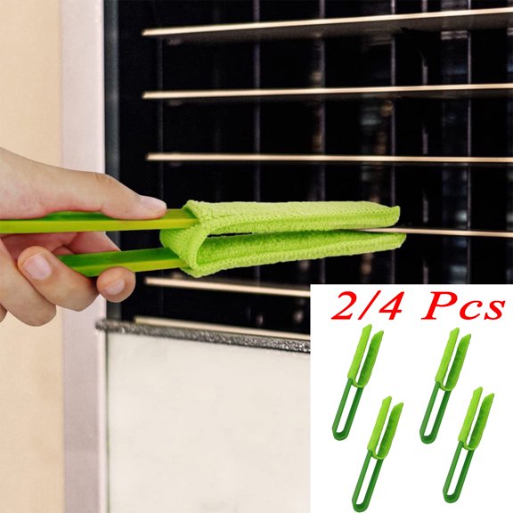 KOYPTL 2/4 Pcs Blind Cleaner Duster Tool Window Blind Duster Brush with 2/4 Microfiber Sleeves Blinds Cleaner Tool for Window Blinds Car Air Condition Exhaust Vent Green