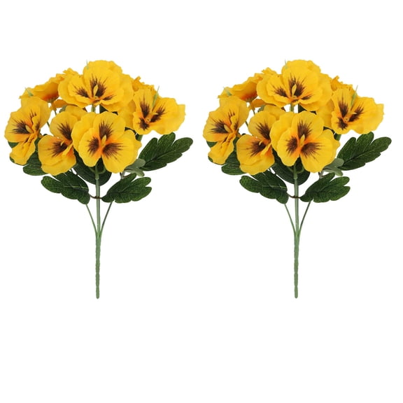 KOYPTL 2 Bundles Artificial Flowers for Outdoors, UV Resistant Fake Silk Pansy Flowers, Spring Summer Pansies Faux Plants Outdoor Decorations for Patio, Garden Porch Planters, Indoor Vase, Yellow
