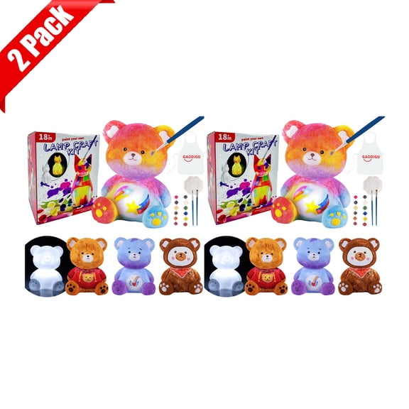 KOYPTL 2 PCS Paint Your Own Lamp Kit for Toddlers Ages 3+,Art Supplies Creativity Arts & Crafts Kit for Kids with Accessories,Christmas Birthday Gifts for Boys Girls(2 Bears)