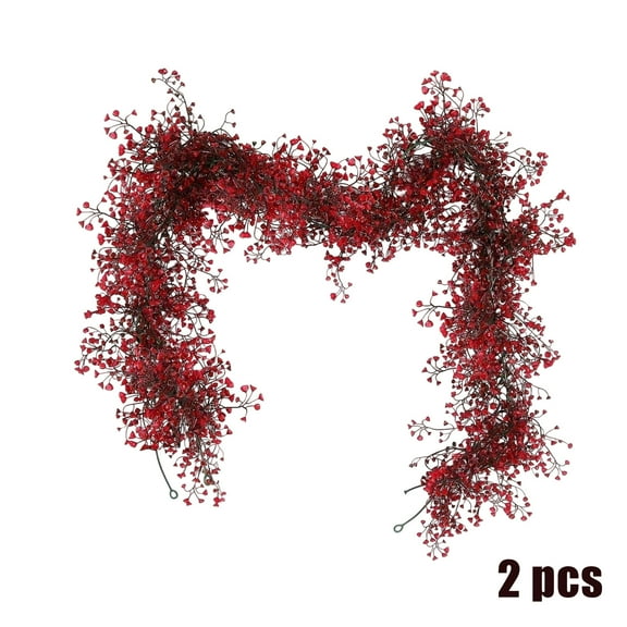 KOYPTL 2 Pack 5.6ft Artificial Hanging Plant Garland Fake Rattan Ivy Garland Greenery Vines Christmas Decoration for Home Indoor Outdoor Wedding Arch Table Centerpiece Party Garden Decor (Red)
