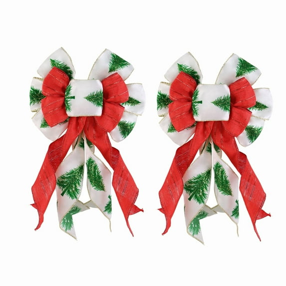 KOYPTL 2 Pack Christmas Bow for Wreath 8*14 Inch Large Green Red Velvet Ribbon Bows Christmas Decorations Xmas Tree Topper Bows for Party Indoor Outdoor Wreath Ornament Supplies Home Decor