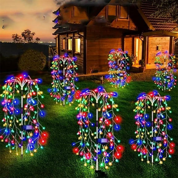 KOYPTL 2 Pack Solar Christmas Lights Outdoor Decorations,Waterproof Copper Wire Willow Tree Firework Lights LED Garden Decoration for Yard Patio Walkway Party Xmas Home Decor