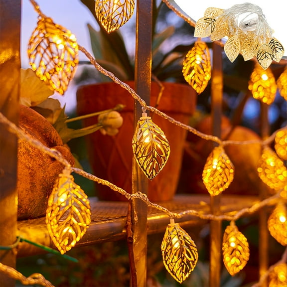 KOYPTL 2 Pcs Christmas Fairy Lights Decorations 6.6FT Metal Leaf String Lights Battery Operated Christmas Lights With 10 Led For Christmas Tree Holiday Party Home Indoor Outdoor Xmas Decor