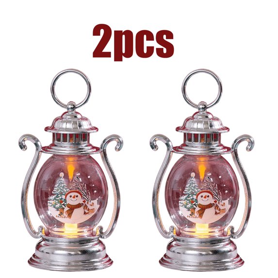 KOYPTL 2 Pcs Christmas Snow Globes Lantern Table Decorations,Glitter Santa Claus Snowman Battery Operated Lanterns Hanging Ornament for Holiday Party Home Indoor Outdoor Xmas Decor Gift