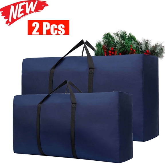 KOYPTL 2 Pcs Christmas Tree Storage Bag 20+30 Inch Large Capacity Christmas Storage Container with Durable Reinforced Handles& Zipper Waterproof Xmas Storage Box Dark Blue
