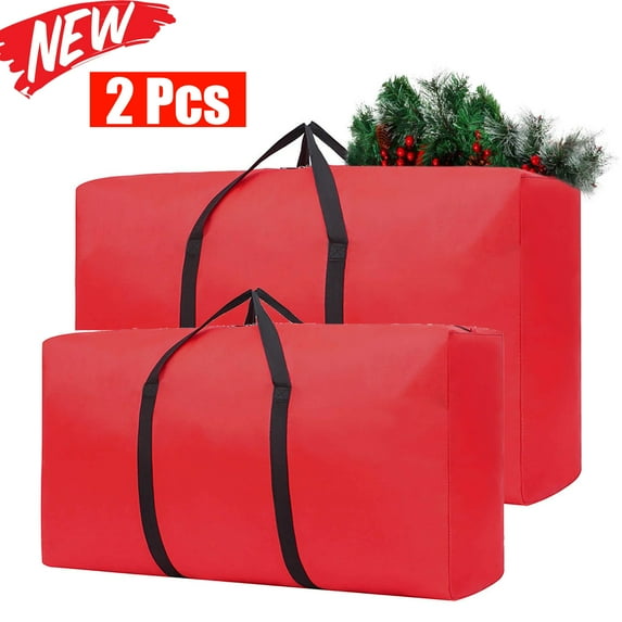 KOYPTL 2 Pcs Christmas Tree Storage Bag 20+30 Inch Large Capacity Christmas Storage Container with Durable Reinforced Handles& Zipper Waterproof Xmas Storage Box Red