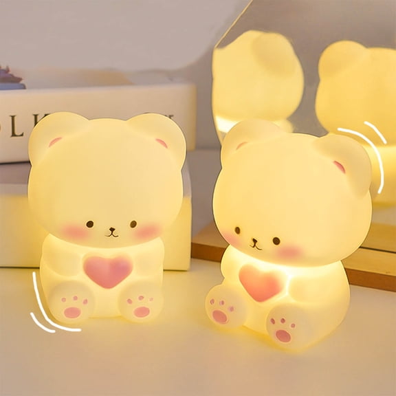 KOYPTL 2 Pcs Light Up Bear Valentine's Day Gifts Cute Animal Silicone Nightlights-Safe-Durable for Boys Girls 3 4 5+,Battery Operated Soft Bear Toys Birthday Holiday Xmas Gifts for Women Girlfriend