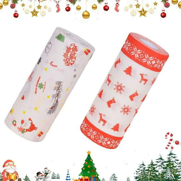 KOYPTL 2 Rolls Christmas Decorations Kitchen Paper Towels Disposable Cleaning Papertowels Xmas Kitchen Tissue Highly Absorbent Durable Not Easy to Break,Use for Holiday Business Resturant