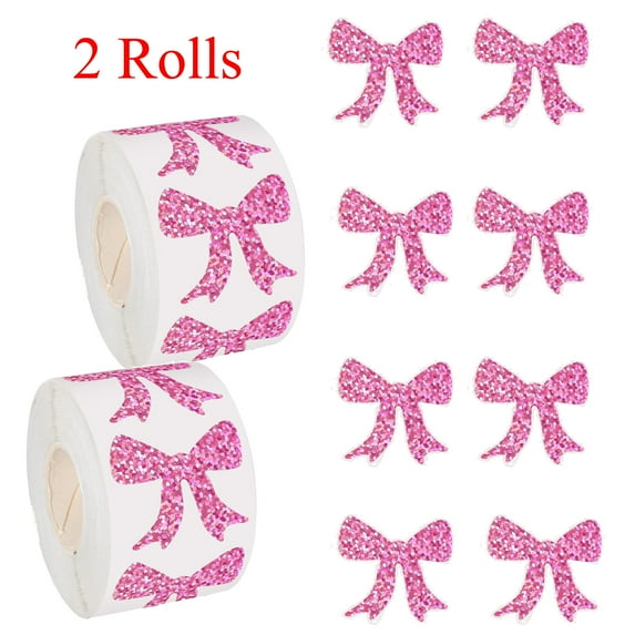 KOYPTL 2 Rolls Christmas Pink Bows Stickers 1000 Pcs Waterproof Self-Adhesive Bowknot Stickers Decals for Gift Wrapping Craft Decor Christmas Decorations for Home Decor Xmas Gifts for Women Girls