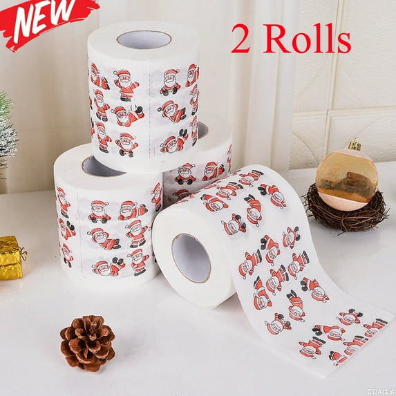 KOYPTL 2 Rolls Christmas Toilet Paper Two-layer Christmas Chimney Paper Funny Disposable Napkin Paper Holiday Party Supplies Christmas Santa Decorations for Table Bathroom Home Decor