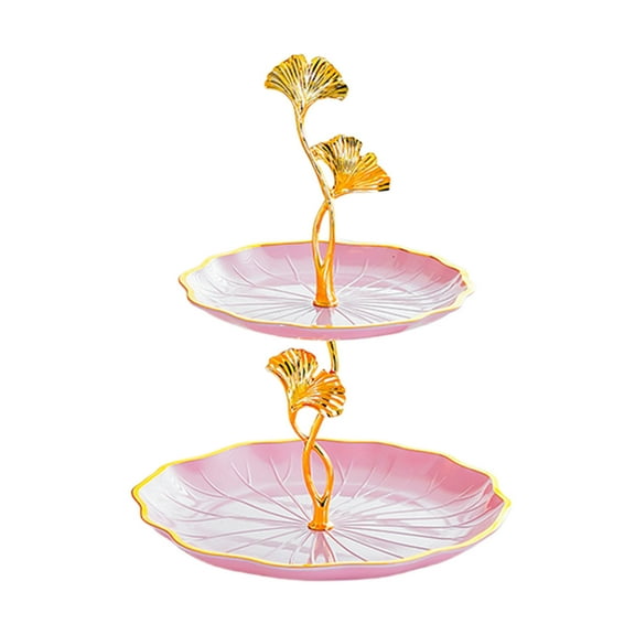 KOYPTL 2-Tier Serving Tray with Elegant Floral Gold Trim Plastic Tiered Tray Cupcake Tower Serving Stand Display Dessert Cookies Candy Holders Fruit Supply Plates for Parties Weddings Baby Showers