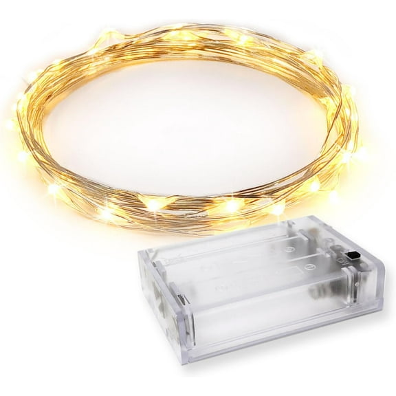 KOYPTL 20 LEDs Warm White Color String Lights Silver Wire Indoor and Outdoor 6.56ft Firefly Starry Fairy Lights Battery Powered for DIY, Christmas, Holidays, Party, Bedroom and Centerpieces