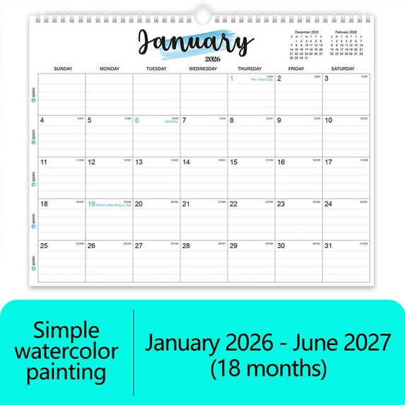 KOYPTL 2026-2027 Large Wall Calendar for Home Office Classroom,18 Months Twin-Wire Binding Calendar,Hanging Weekly & Monthly Planner for Famliy Teachers Students Professionals Planning Organisers