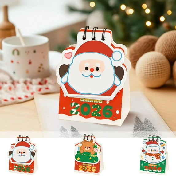 KOYPTL 2026 Colorfull Christmas Desk Calendar for Home Office School Decoration,Small Portable Monthly Planner Thicken Paper 12 Months,Gift for Student Family Class Organisers Christmas Birthday 3PCS