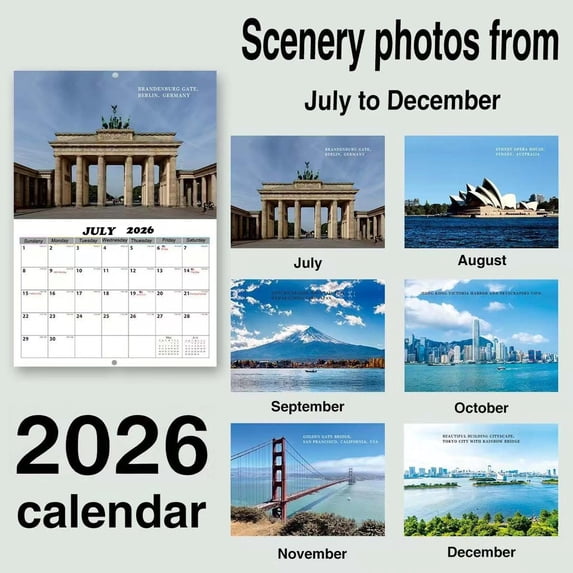 KOYPTL 2026 Scenery Wall Calendar,12 Months Hanging Monthly Calendar 12" x 9" Open with Thick Paper Lined Notes To Do Area Simulation Images for Home Office Classroom Decorations Holiday Supplies