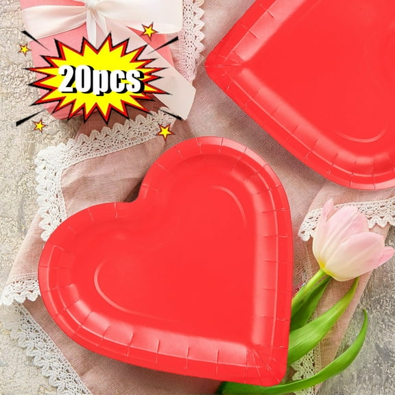 KOYPTL 20pcs Valentine's Red Heart Shaped Paper Plates -7 Inch,Waterproof Disposable Heavy Duty Paper Tableware for Valentine's Holiday Decor Home Party Wedding Supplies