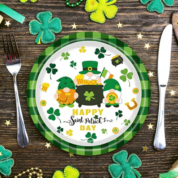 KOYPTL 24 Pcs St.Patrick's Day Oval Paper Plates Large 9"Disposable Saint Green Shamrocks Party Decorations Irish Party Supplies Favor for St. Patrick’s Day Dinner Party Tableware Set
