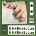 thumbnail image 1 of 24PCS Green French Glue on Nails Set for Women Girls,Short Square Painting Fake Nails Acrylic Shine Glossy Stick on Nails for Office Daily Wedding,Full Nail Wrap Gift for Valentine's Holiday, 1 of 4