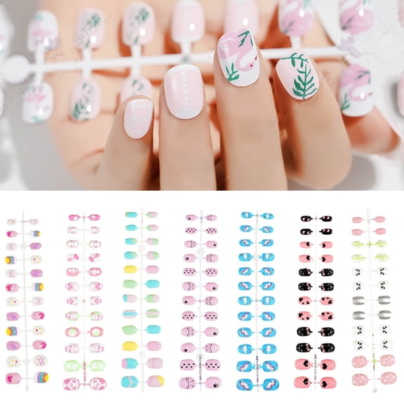 FSTDelivery 24Pcs Cute Press On Nails for Women Girls Daily Travel,Colorful Acrylic Fake Nails with Flowers Heart Cat,Wearable Nail Strips Finished Nail Strips for Valentine's Easter Spring